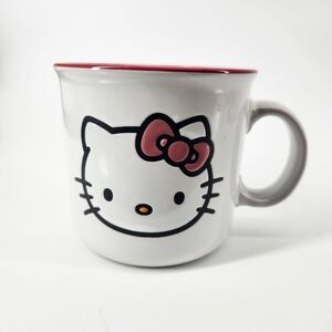 Hello Kitty Ceramic Mug 20 oz Red Rim White Hello Graphic Silver Buffalo